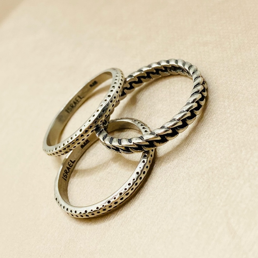 EUC 3 Unisex 925 Sterling Silver Israel Stackable Rings